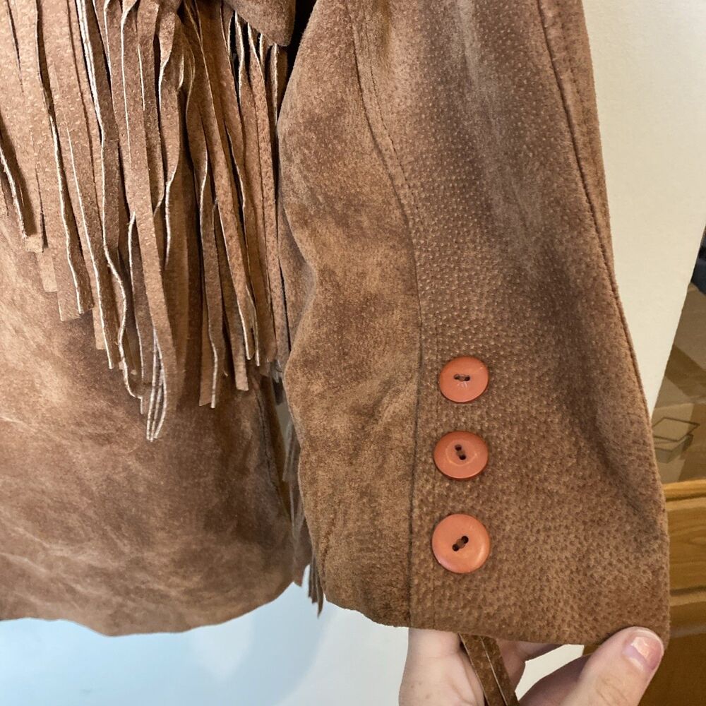 Vintage Leather Suede Fringe Jacket Women Large Brown Western Americana Cowgirl - Picture 6 of 8